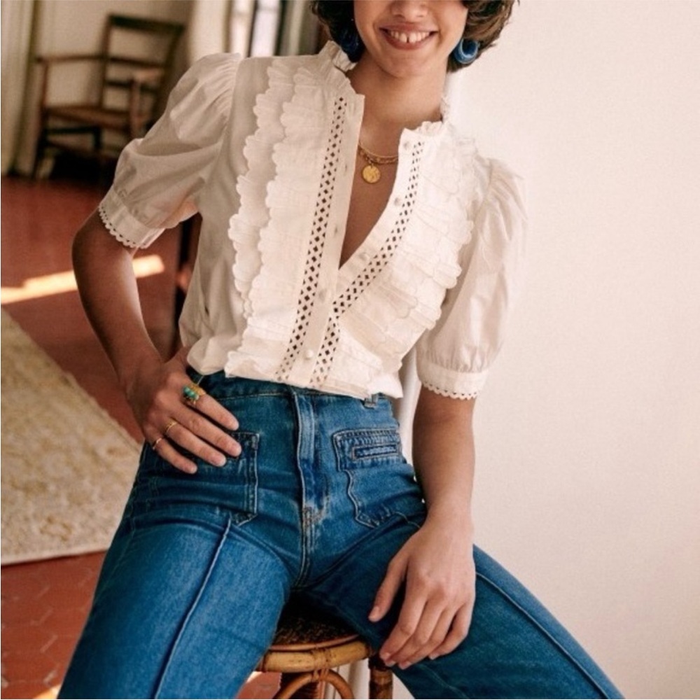 Sezane Waves Blouse in Ecru 38/6